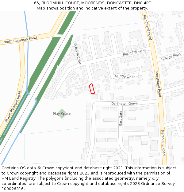 65, BLOOMHILL COURT, MOORENDS, DONCASTER, DN8 4PF: Location map and indicative extent of plot