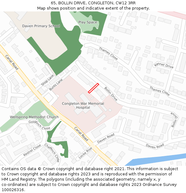 65, BOLLIN DRIVE, CONGLETON, CW12 3RR: Location map and indicative extent of plot