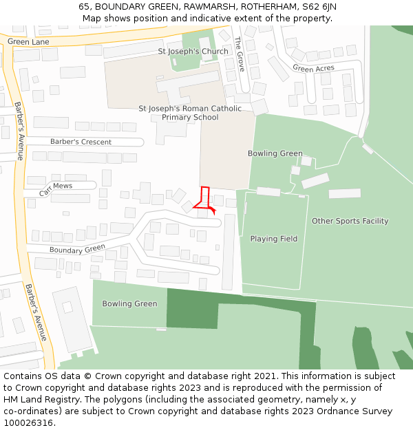 65, BOUNDARY GREEN, RAWMARSH, ROTHERHAM, S62 6JN: Location map and indicative extent of plot