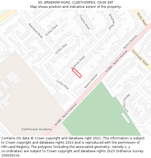 65, BRAEMAR ROAD, CLEETHORPES, DN35 9AT: Location map and indicative extent of plot