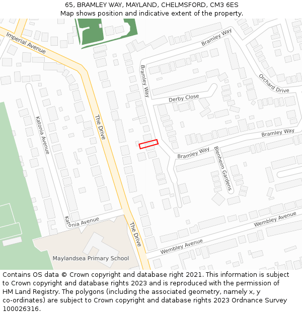 65, BRAMLEY WAY, MAYLAND, CHELMSFORD, CM3 6ES: Location map and indicative extent of plot