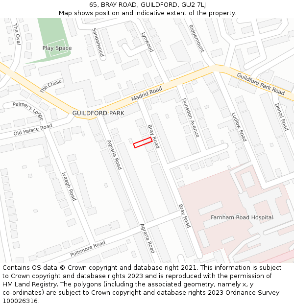 65, BRAY ROAD, GUILDFORD, GU2 7LJ: Location map and indicative extent of plot