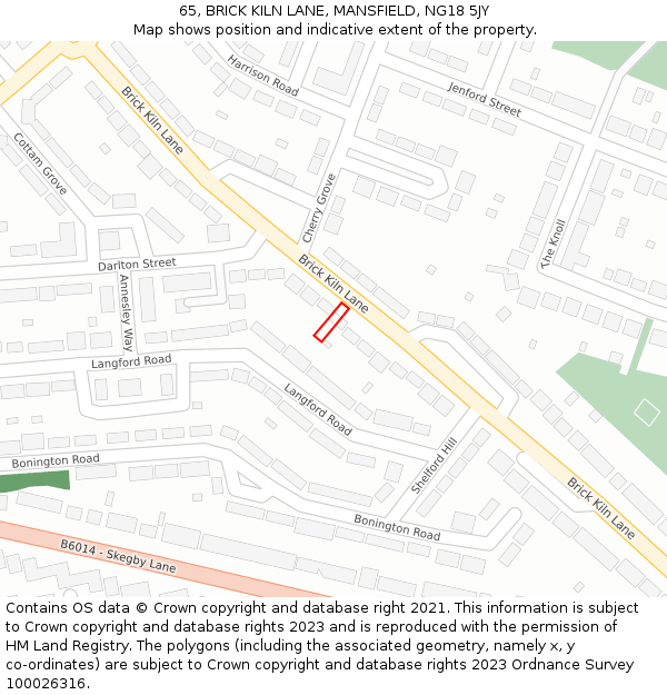 65, BRICK KILN LANE, MANSFIELD, NG18 5JY: Location map and indicative extent of plot