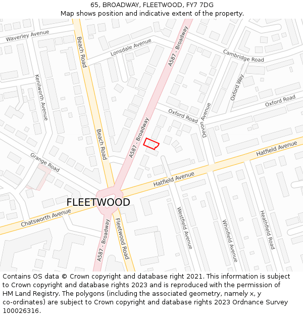 65, BROADWAY, FLEETWOOD, FY7 7DG: Location map and indicative extent of plot