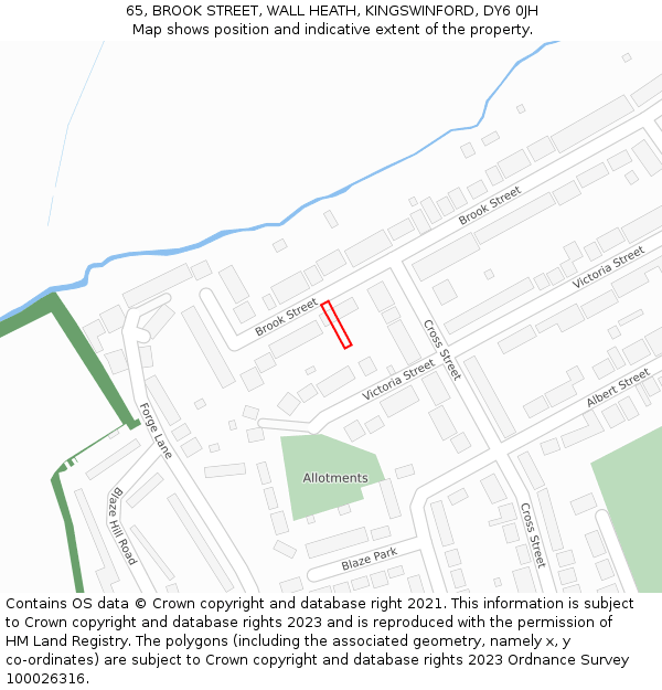 65, BROOK STREET, WALL HEATH, KINGSWINFORD, DY6 0JH: Location map and indicative extent of plot