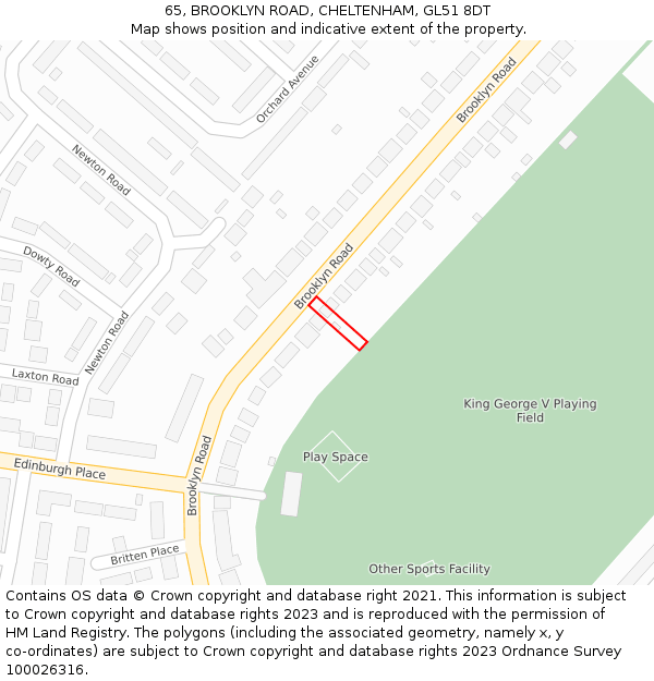 65, BROOKLYN ROAD, CHELTENHAM, GL51 8DT: Location map and indicative extent of plot