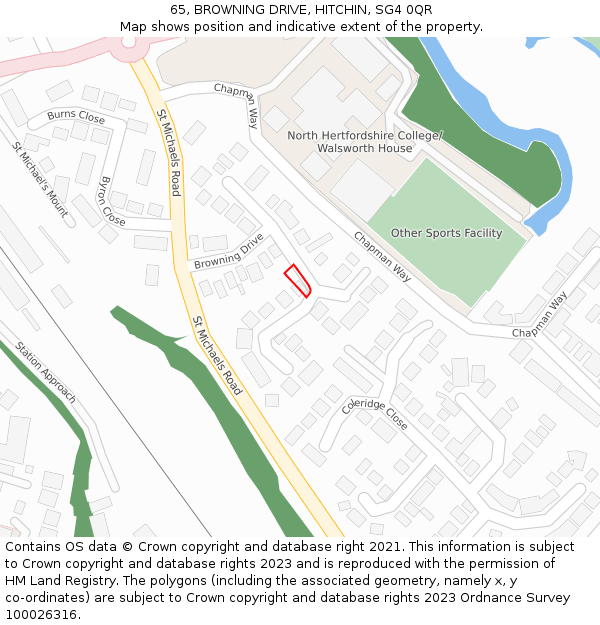 65, BROWNING DRIVE, HITCHIN, SG4 0QR: Location map and indicative extent of plot