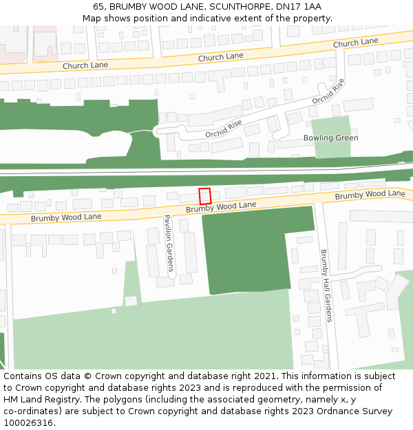 65, BRUMBY WOOD LANE, SCUNTHORPE, DN17 1AA: Location map and indicative extent of plot