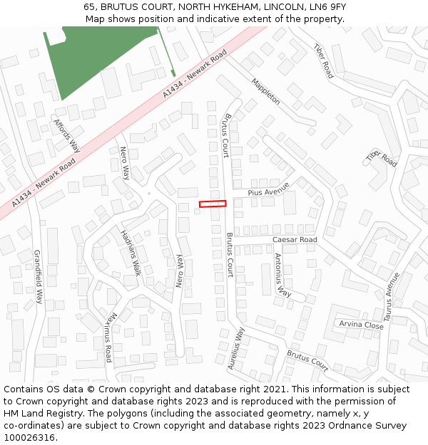 65, BRUTUS COURT, NORTH HYKEHAM, LINCOLN, LN6 9FY: Location map and indicative extent of plot