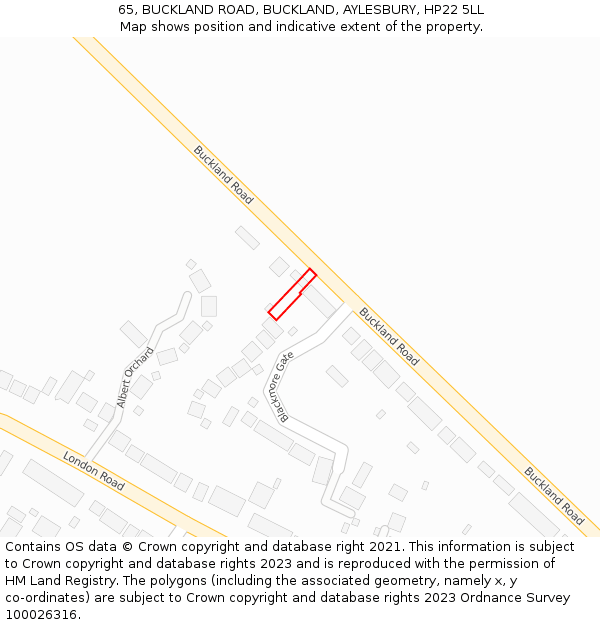 65, BUCKLAND ROAD, BUCKLAND, AYLESBURY, HP22 5LL: Location map and indicative extent of plot