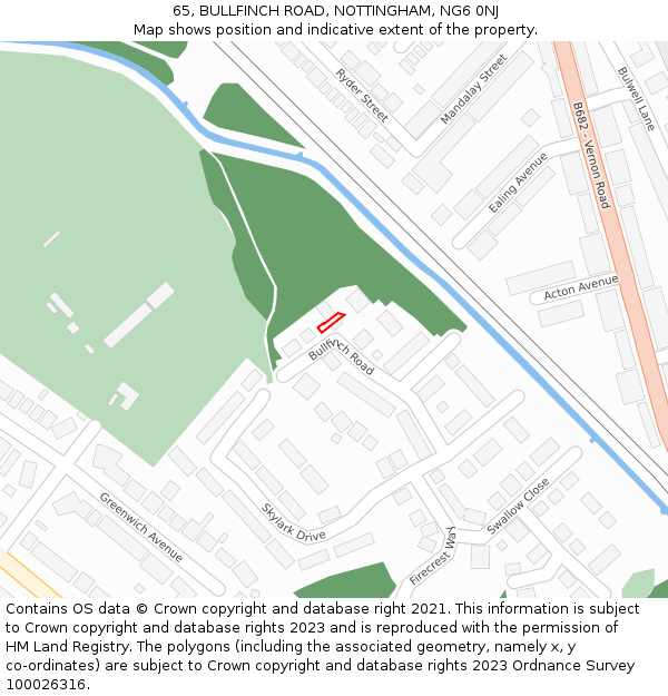 65, BULLFINCH ROAD, NOTTINGHAM, NG6 0NJ: Location map and indicative extent of plot