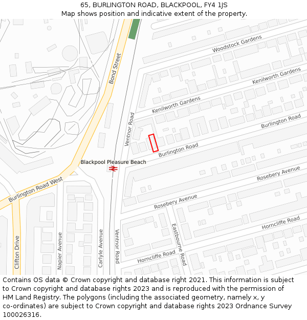 65, BURLINGTON ROAD, BLACKPOOL, FY4 1JS: Location map and indicative extent of plot