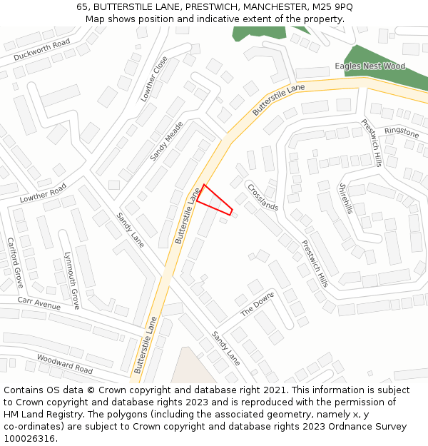 65, BUTTERSTILE LANE, PRESTWICH, MANCHESTER, M25 9PQ: Location map and indicative extent of plot