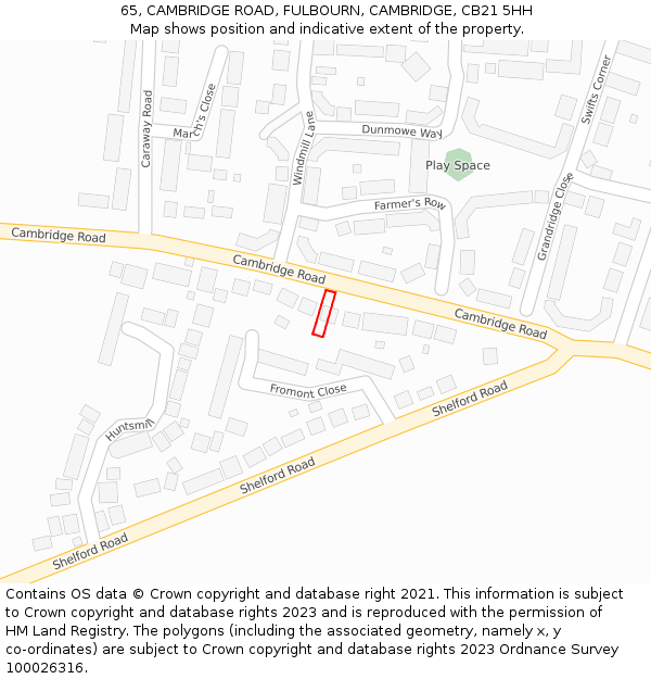 65, CAMBRIDGE ROAD, FULBOURN, CAMBRIDGE, CB21 5HH: Location map and indicative extent of plot