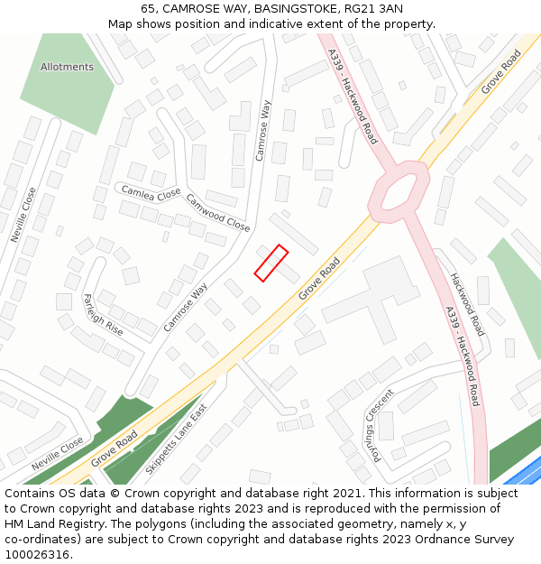 65, CAMROSE WAY, BASINGSTOKE, RG21 3AN: Location map and indicative extent of plot