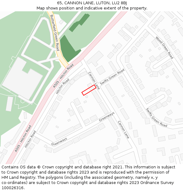65, CANNON LANE, LUTON, LU2 8BJ: Location map and indicative extent of plot