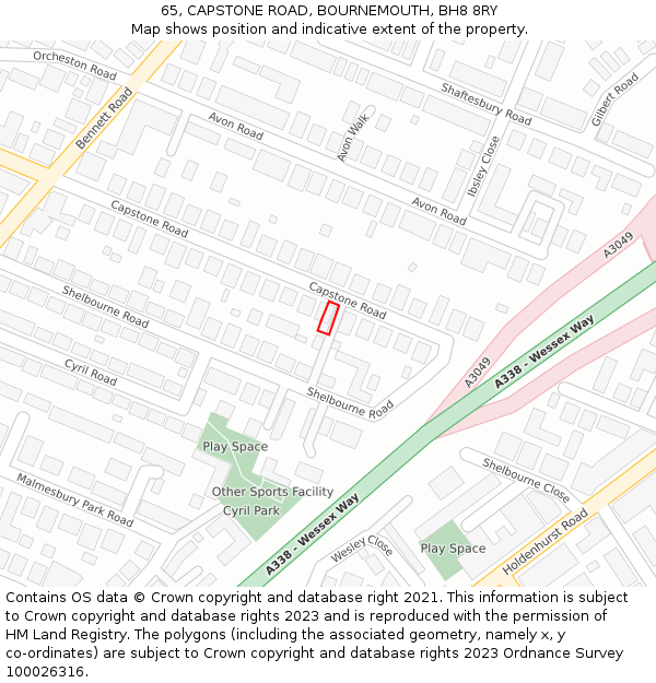 65, CAPSTONE ROAD, BOURNEMOUTH, BH8 8RY: Location map and indicative extent of plot