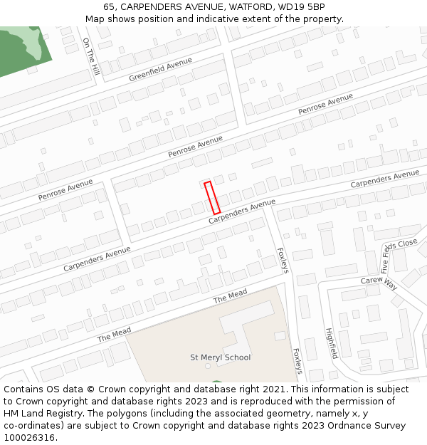 65, CARPENDERS AVENUE, WATFORD, WD19 5BP: Location map and indicative extent of plot