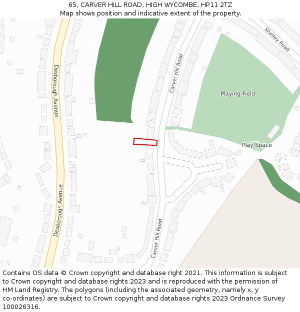 65, CARVER HILL ROAD, HIGH WYCOMBE, HP11 2TZ: Location map and indicative extent of plot