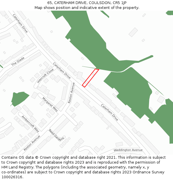 65, CATERHAM DRIVE, COULSDON, CR5 1JP: Location map and indicative extent of plot