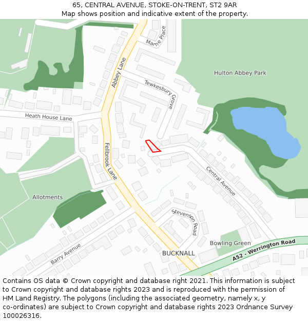 65, CENTRAL AVENUE, STOKE-ON-TRENT, ST2 9AR: Location map and indicative extent of plot