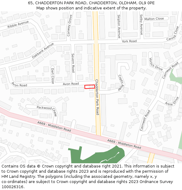 65, CHADDERTON PARK ROAD, CHADDERTON, OLDHAM, OL9 0PE: Location map and indicative extent of plot