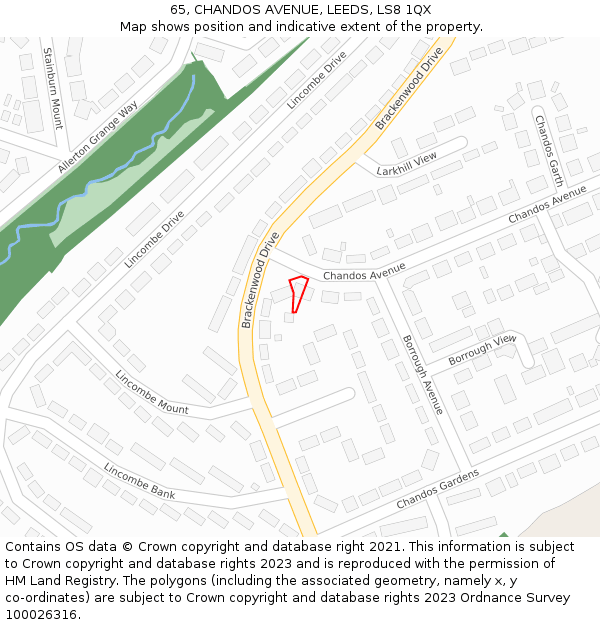 65, CHANDOS AVENUE, LEEDS, LS8 1QX: Location map and indicative extent of plot