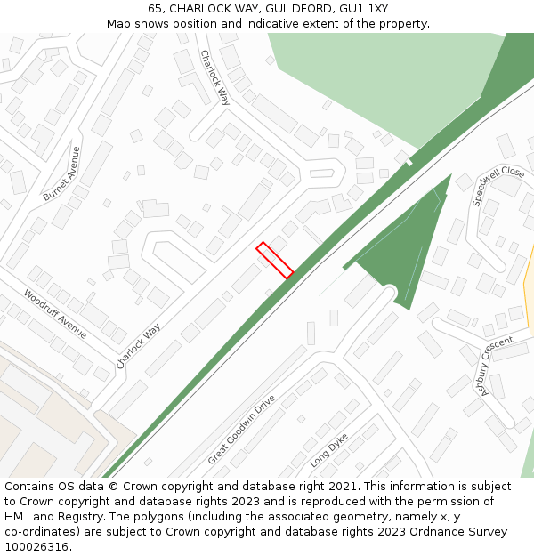 65, CHARLOCK WAY, GUILDFORD, GU1 1XY: Location map and indicative extent of plot