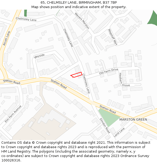 65, CHELMSLEY LANE, BIRMINGHAM, B37 7BP: Location map and indicative extent of plot