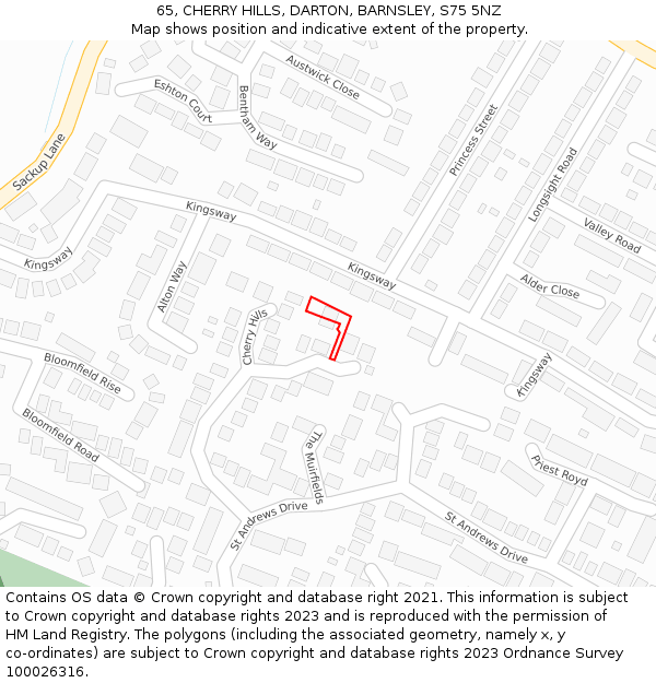 65, CHERRY HILLS, DARTON, BARNSLEY, S75 5NZ: Location map and indicative extent of plot