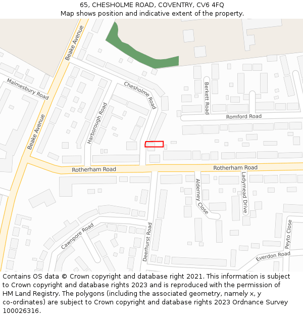 65, CHESHOLME ROAD, COVENTRY, CV6 4FQ: Location map and indicative extent of plot