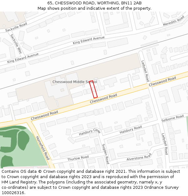 65, CHESSWOOD ROAD, WORTHING, BN11 2AB: Location map and indicative extent of plot