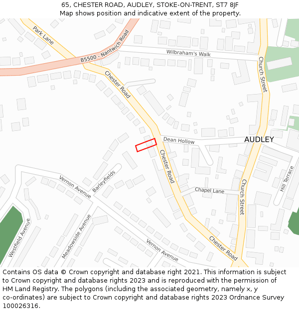 65, CHESTER ROAD, AUDLEY, STOKE-ON-TRENT, ST7 8JF: Location map and indicative extent of plot