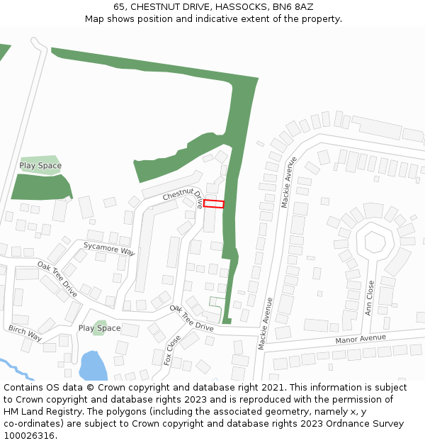 65, CHESTNUT DRIVE, HASSOCKS, BN6 8AZ: Location map and indicative extent of plot