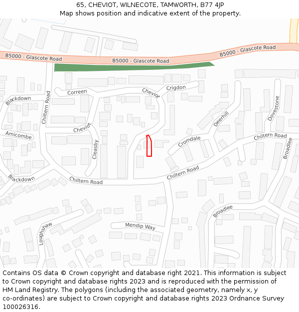 65, CHEVIOT, WILNECOTE, TAMWORTH, B77 4JP: Location map and indicative extent of plot