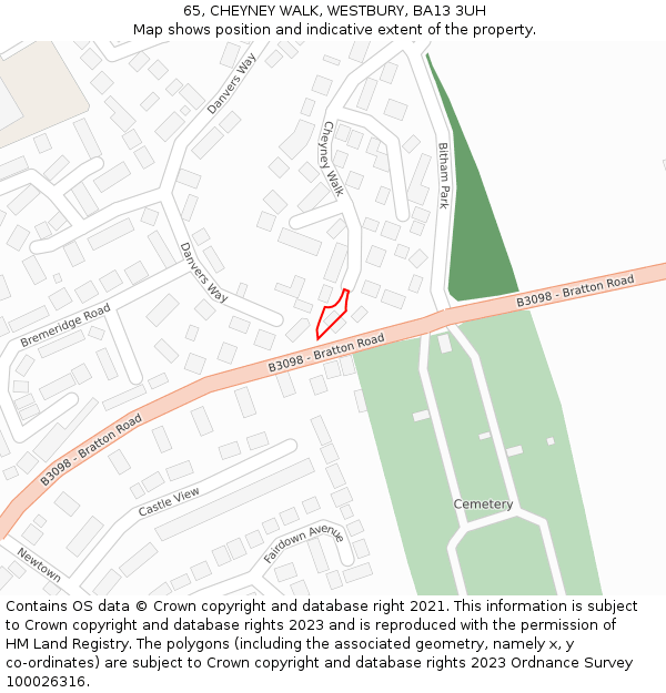 65, CHEYNEY WALK, WESTBURY, BA13 3UH: Location map and indicative extent of plot