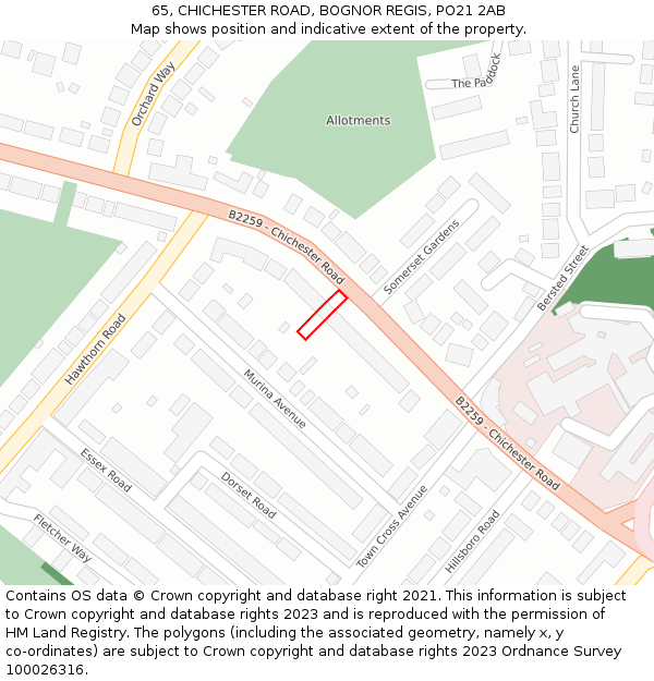 65, CHICHESTER ROAD, BOGNOR REGIS, PO21 2AB: Location map and indicative extent of plot