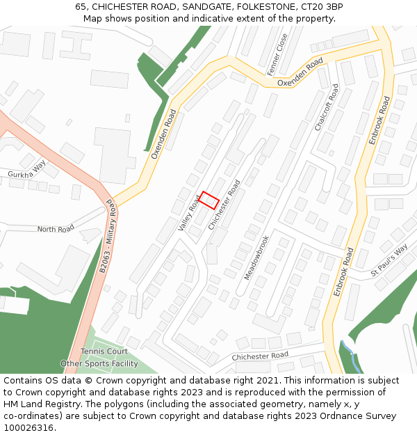 65, CHICHESTER ROAD, SANDGATE, FOLKESTONE, CT20 3BP: Location map and indicative extent of plot