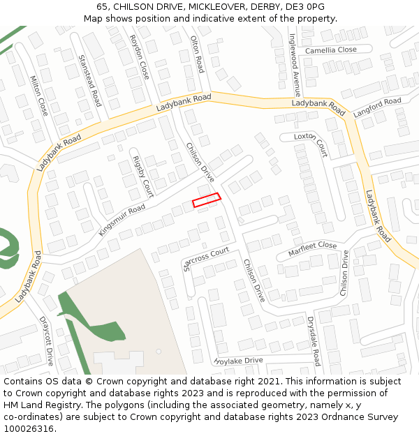 65, CHILSON DRIVE, MICKLEOVER, DERBY, DE3 0PG: Location map and indicative extent of plot