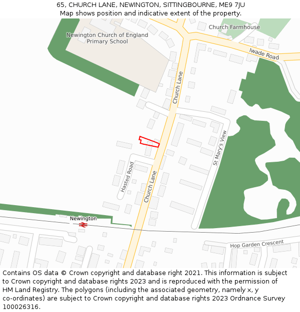 65, CHURCH LANE, NEWINGTON, SITTINGBOURNE, ME9 7JU: Location map and indicative extent of plot