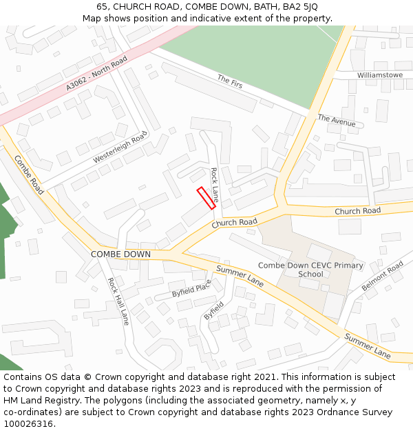 65, CHURCH ROAD, COMBE DOWN, BATH, BA2 5JQ: Location map and indicative extent of plot