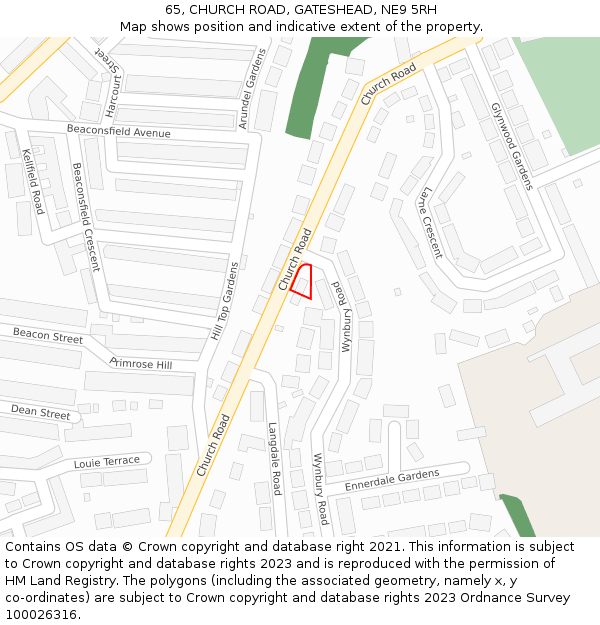 65, CHURCH ROAD, GATESHEAD, NE9 5RH: Location map and indicative extent of plot