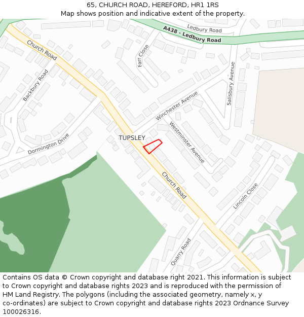 65, CHURCH ROAD, HEREFORD, HR1 1RS: Location map and indicative extent of plot