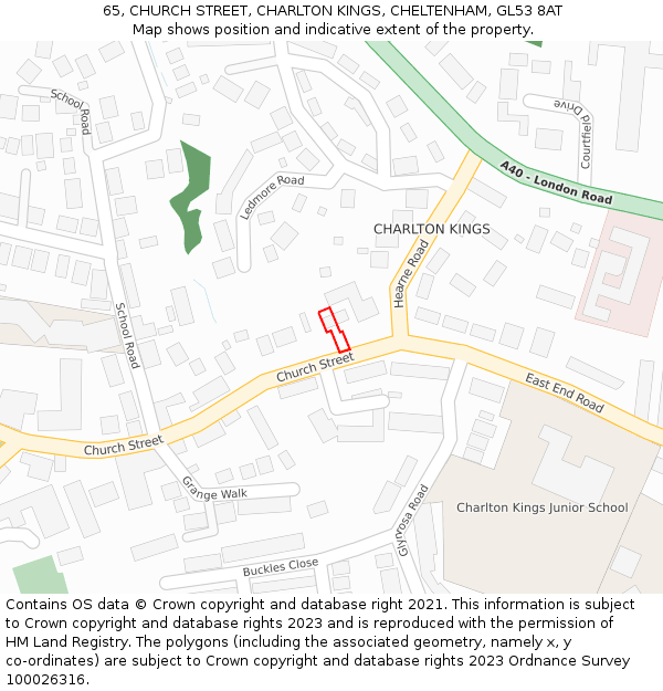 65, CHURCH STREET, CHARLTON KINGS, CHELTENHAM, GL53 8AT: Location map and indicative extent of plot