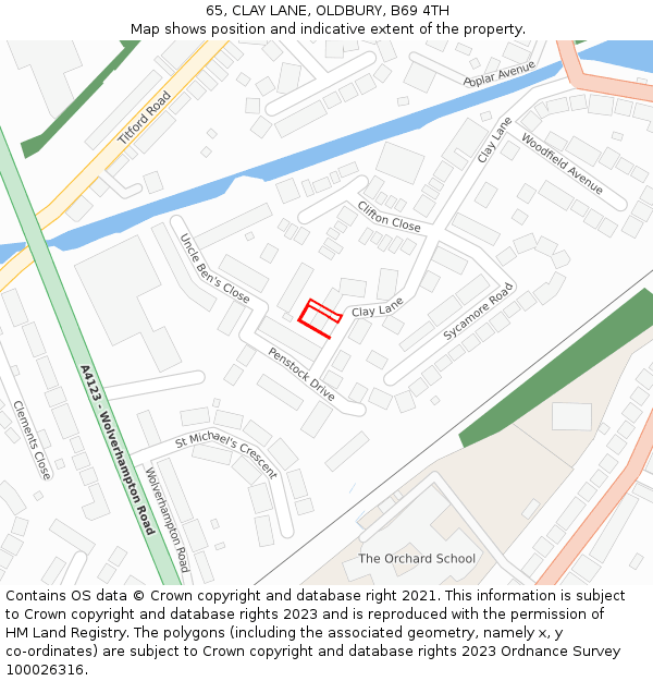 65, CLAY LANE, OLDBURY, B69 4TH: Location map and indicative extent of plot