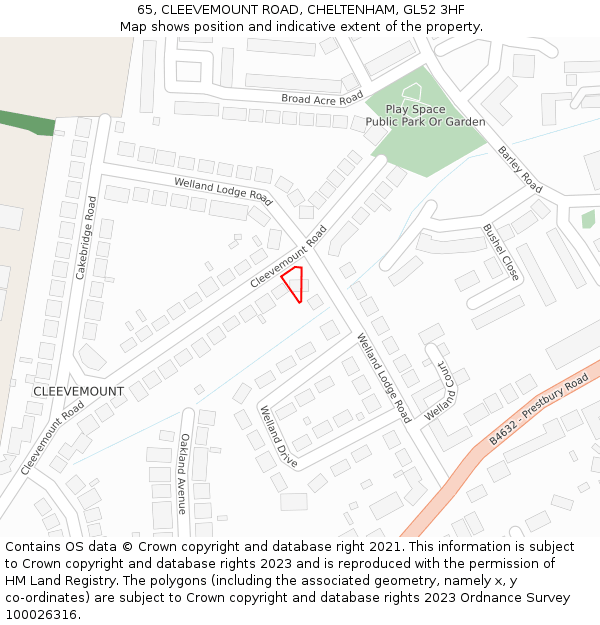 65, CLEEVEMOUNT ROAD, CHELTENHAM, GL52 3HF: Location map and indicative extent of plot