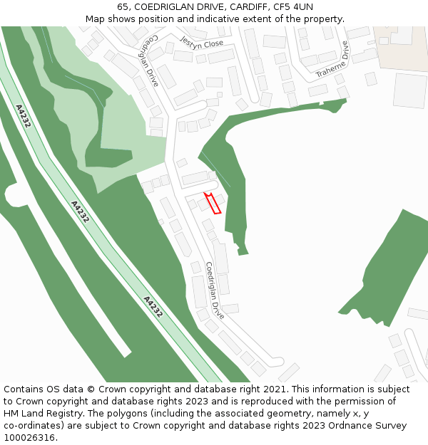 65, COEDRIGLAN DRIVE, CARDIFF, CF5 4UN: Location map and indicative extent of plot