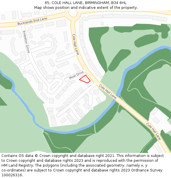 65, COLE HALL LANE, BIRMINGHAM, B34 6HL: Location map and indicative extent of plot