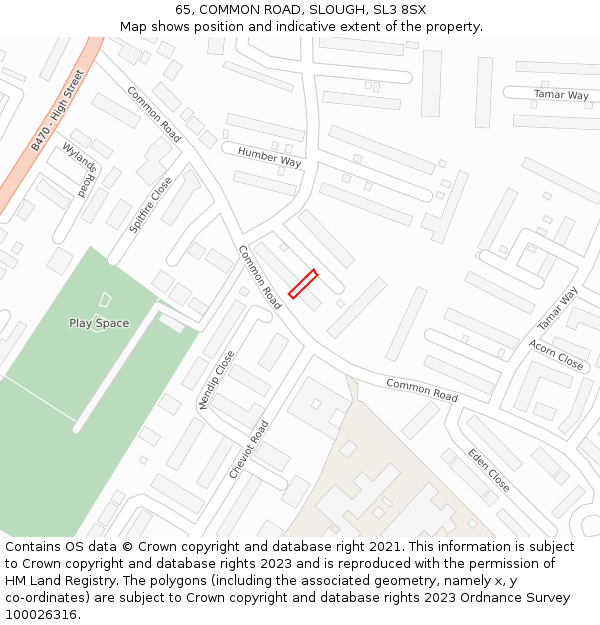 65, COMMON ROAD, SLOUGH, SL3 8SX: Location map and indicative extent of plot