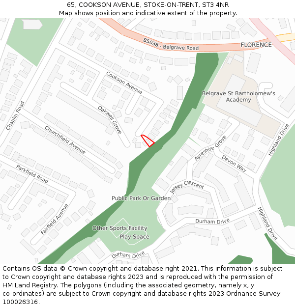 65, COOKSON AVENUE, STOKE-ON-TRENT, ST3 4NR: Location map and indicative extent of plot